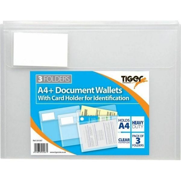 Tiger Stationery - Portadocumenti, A4 3-Pack SG18973 (Taglia Unica) (Trasparente)-image