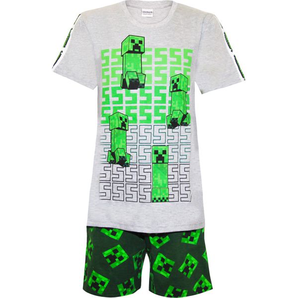 Minecraft - Pigiama Con Pantaloncini Per Bambini NS6729 (134) (Grigio Screziato/Verde/Nero)-image