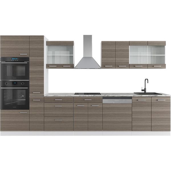 Vicco Cucina Componibile R-Line, 350 Cm Con Armadio Alto, Senza Piano Di Lavoro, Grigio Prezioso/Bianco-image