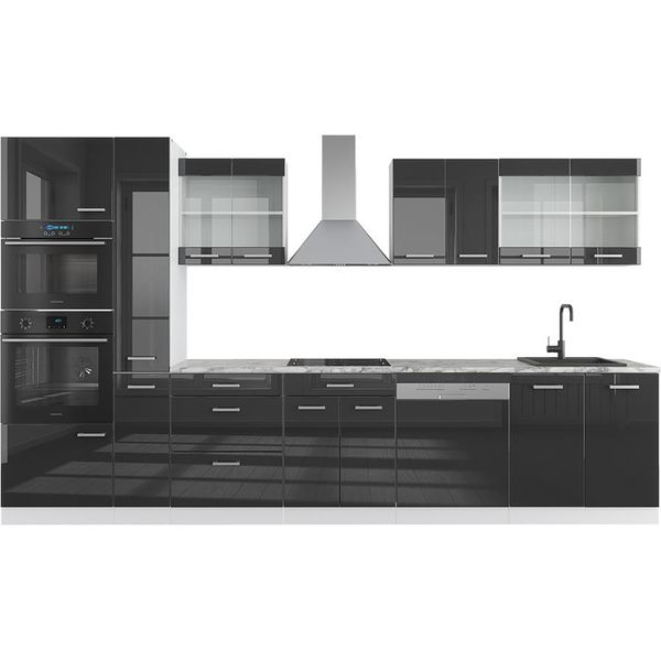 Vicco Cucina Componibile R-Line, 350 Cm Con Armadio Alto, Senza Piano Di Lavoro, Antracite Lucido/Bianco-image