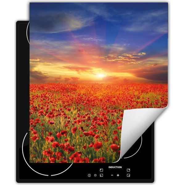 Darhaus Piastra Di Copertura Per Stufa 45X52 Cm Tappetino Antiscivolo Roll-Up, Rosso - Poppies-image