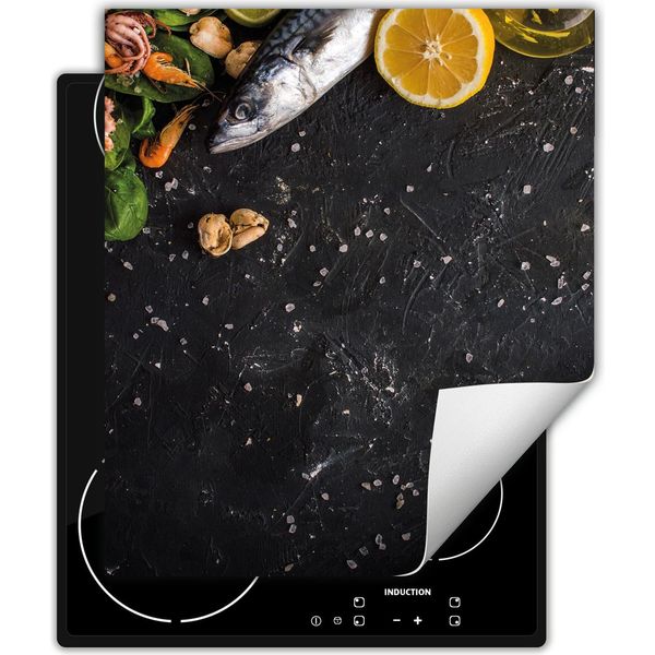 Darhaus Piastra Di Copertura Per Fornelli 45X52 Cm Tappetino Antiscivolo Roll-Up, Ardesia - Frutti Di Mare-image