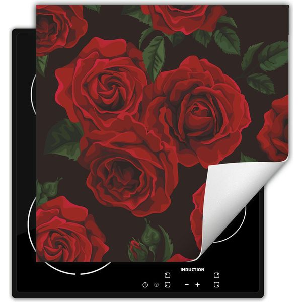 Darhaus Piastra Di Copertura Per Stufa 50X52 Cm Tappetino Antiscivolo Roll-Up, Rosso - Roses-image