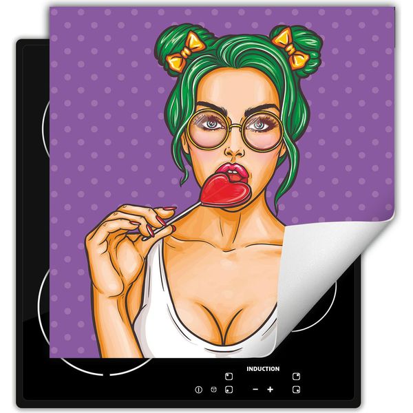 Darhaus Piastra Di Copertura Per Fornelli 50X52 Cm Tappetino Antiscivolo Arrotolabile, Donna - Pop Art.-image