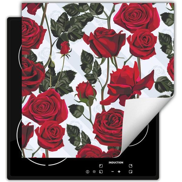 Darhaus Piastra Di Copertura Per Stufa 50X52 Cm Tappetino Antiscivolo Roll-Up, Rosso - Roses-image