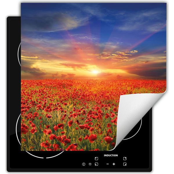 Darhaus Piastra Di Copertura Per Stufa 50X52 Cm Tappetino Antiscivolo Roll-Up, Rosso - Poppies-image