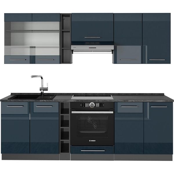 Vicco Cucina Componibile Fame-Line, 235 Cm , Pt Antracite, Blu Scuro Lucido/Antracite-image