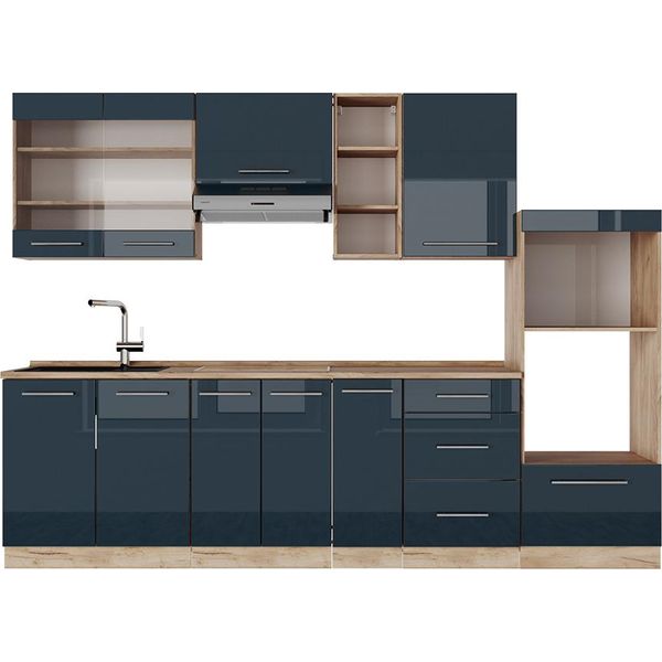 Vicco Cucina Componibile Fame-Line, 280 Cm , Pt Rovere, Blu Scuro Lucido/Rovere Dorato-image