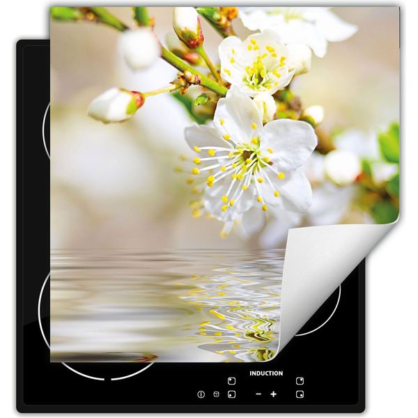 Darhaus Piastra Di Copertura Per Stufa 50X52 Cm Tappetino Antiscivolo Roll-Up, Bianco - Fiori-image