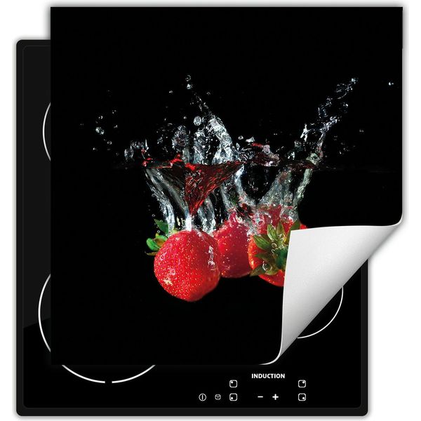 Darhaus Piastra Di Copertura Per Fornelli 60X52 Cm Tappetino Antiscivolo Roll-Up, Nero - Fragole-image