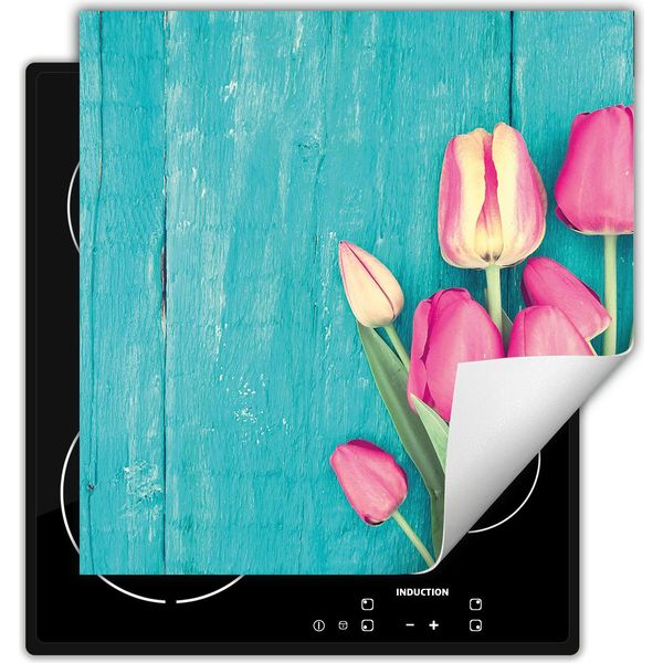 Darhaus Piastra Di Copertura Per Stufa 50X52 Cm Tappetino Antiscivolo Roll-Up, Turchese - Legno - Tulipani-image