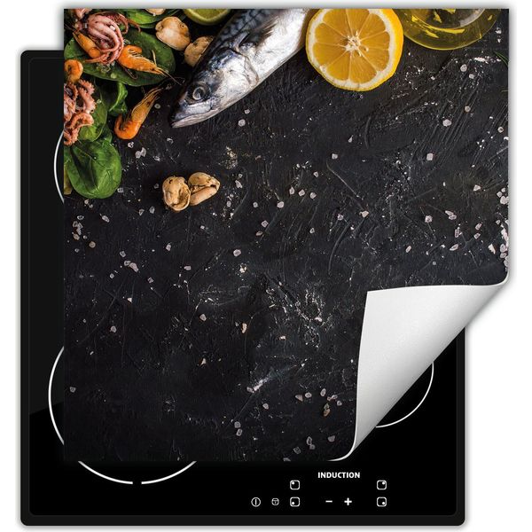 Darhaus Piastra Di Copertura Per Fornelli 60X52 Cm Tappetino Antiscivolo Roll-Up, Ardesia - Frutti Di Mare-image