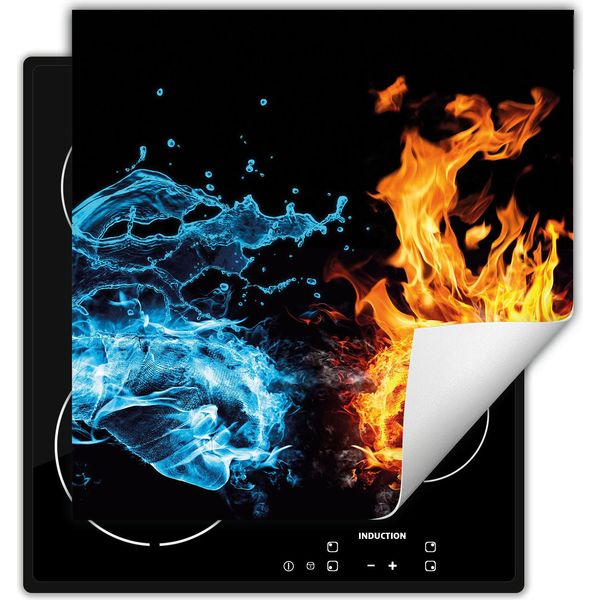 Darhaus Piastra Di Copertura Per Stufa 50X52 Cm Tappetino Antiscivolo Roll-Up, Nero - Acqua - Fuoco-image