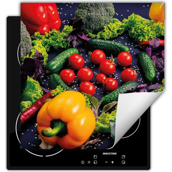 Darhaus Piastra Di Copertura Per Fornelli 50X52 Cm Tappetino Antiscivolo Roll-Up, Colorato - Verdure-image