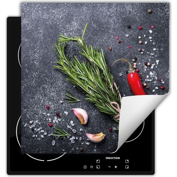 Darhaus Piastra Di Copertura Per Fornelli 60X52 Cm Tappetino Antiscivolo Roll-Up, Ardesia - Peperoncino - Spezie-image
