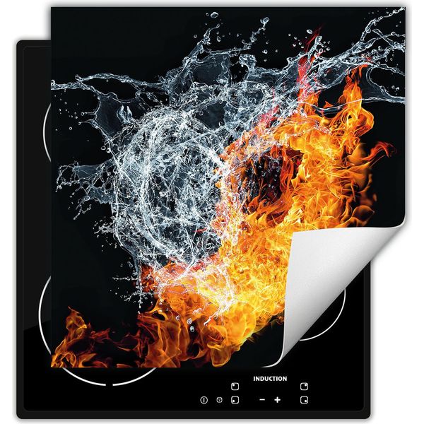 Darhaus Piastra Di Copertura Per Fornelli 50X52 Cm Tappetino Antiscivolo Roll-Up, Acqua - Fuoco-image