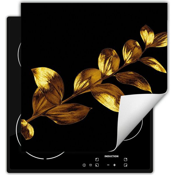 Darhaus Piastra Di Copertura Per Stufa 60X52 Cm Tappetino Antiscivolo Roll-Up, Nero - Oro - Fiore-image