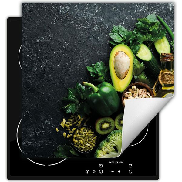 Darhaus Piastra Di Copertura Per Fornelli 50X52 Cm Tappetino Antiscivolo Roll-Up, Verde - Verdure-image