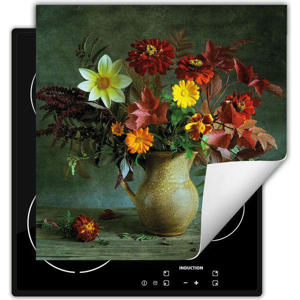 Darhaus Piastra Di Copertura Per Stufa 60X52 Cm Tappetino Antiscivolo Roll-Up, Verde - Bouquet Di Fiori-image
