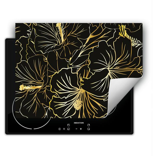 Darhaus Piastra Di Copertura Per Stufa 70X52 Cm Tappetino Antiscivolo Roll-Up, Nero - Fiori-image