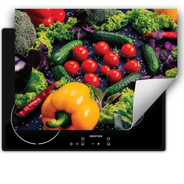 Darhaus Piastra Di Copertura Per Fornelli 70X52 Cm Tappetino Antiscivolo Roll-Up, Colorato - Verdure-image