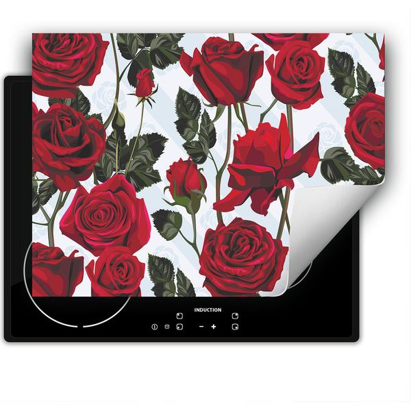 Darhaus Piastra Di Copertura Per Stufa 80X52 Cm Tappetino Antiscivolo Roll-Up, Rosso - Roses-image