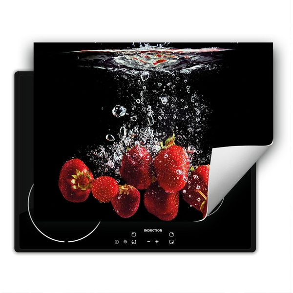 Darhaus Piastra Di Copertura Per Fornelli 80X52 Cm Tappetino Antiscivolo Roll-Up, Nero - Fragole-image