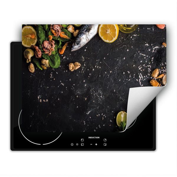 Darhaus Piastra Di Copertura Per Fornelli 80X52 Cm Tappetino Antiscivolo Roll-Up, Ardesia - Frutti Di Mare-image