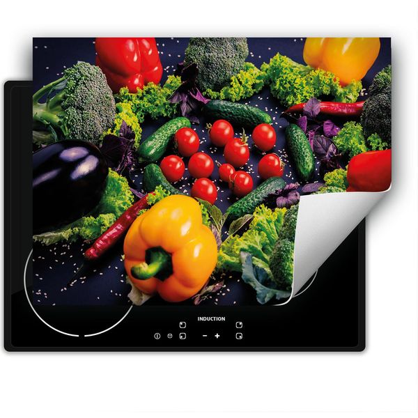 Darhaus Piastra Di Copertura Per Fornelli 80X52 Cm Tappetino Antiscivolo Roll-Up, Colorato - Verdure-image