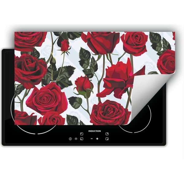 Darhaus Piastra Di Copertura Per Stufa 90X52 Cm Tappetino Antiscivolo Roll-Up, Rosso - Roses-image