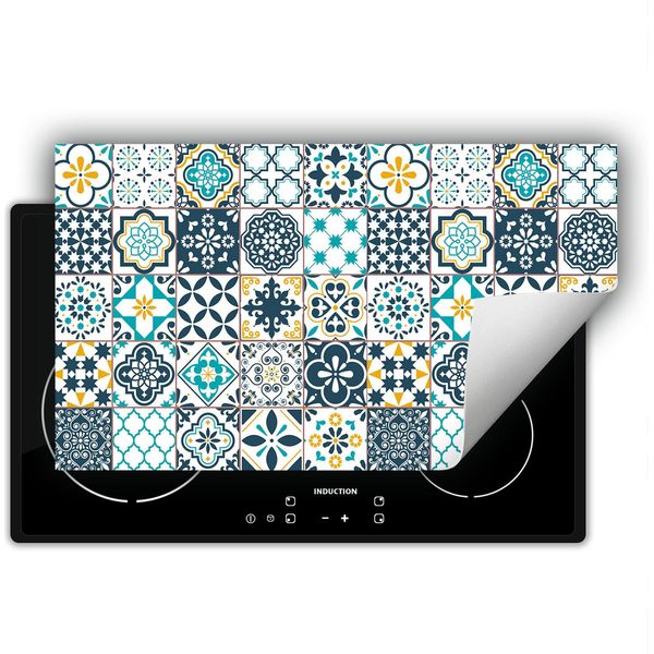 Darhaus Piastra Di Copertura Per Fornelli 90X52 Cm Tappetino Antiscivolo Roll-Up, Mosaico - Blu-image
