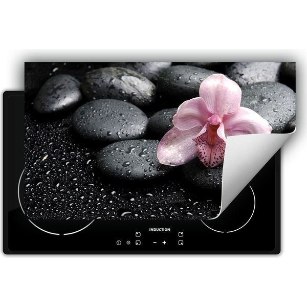 Darhaus Piastra Di Copertura Per Fornelli 90X52 Cm Tappetino Antiscivolo Roll-Up, Nero - Gocce - Fiore-image