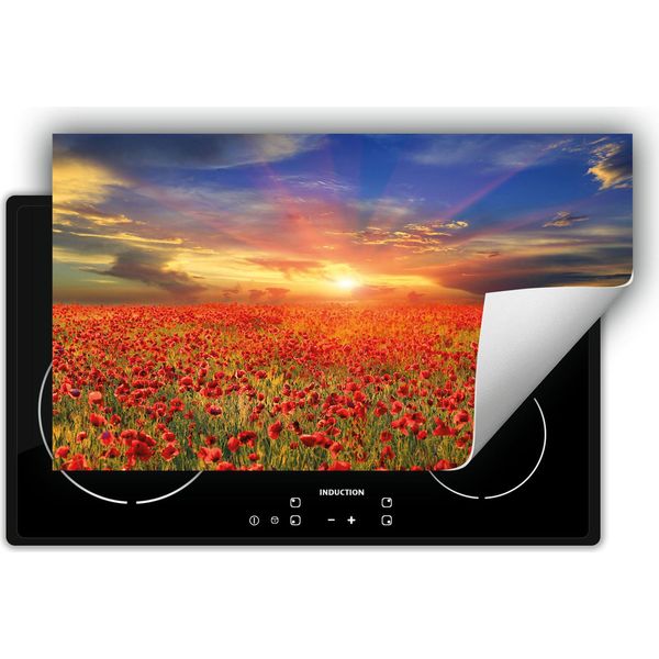 Darhaus Piastra Di Copertura Per Stufa 90X52 Cm Tappetino Antiscivolo Roll-Up, Rosso - Poppies-image