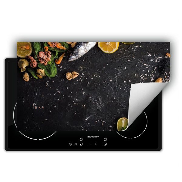 Darhaus Piastra Di Copertura Per Fornelli 90X52 Cm Tappetino Antiscivolo Roll-Up, Ardesia - Frutti Di Mare-image