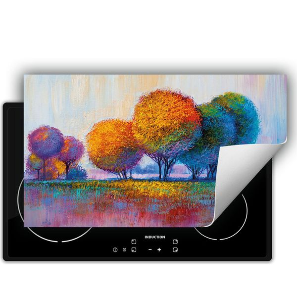 Darhaus Piastra Di Copertura Per Fornelli 90X52 Cm Tappetino Antiscivolo Arrotolabile, Colorato - Alberi-image