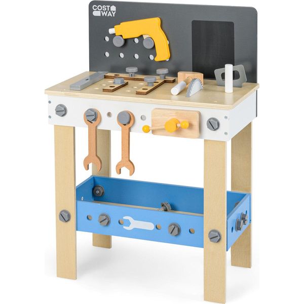 Banco Degli Attrezzi Costway, Banco Da Lavoro In Legno Per Giochi Di Ruolo Con Lavagna, Lavagna E Ripiano Portaoggetti, Set Da Artigiano Per Bambini Dai 3 Anni In Su-image