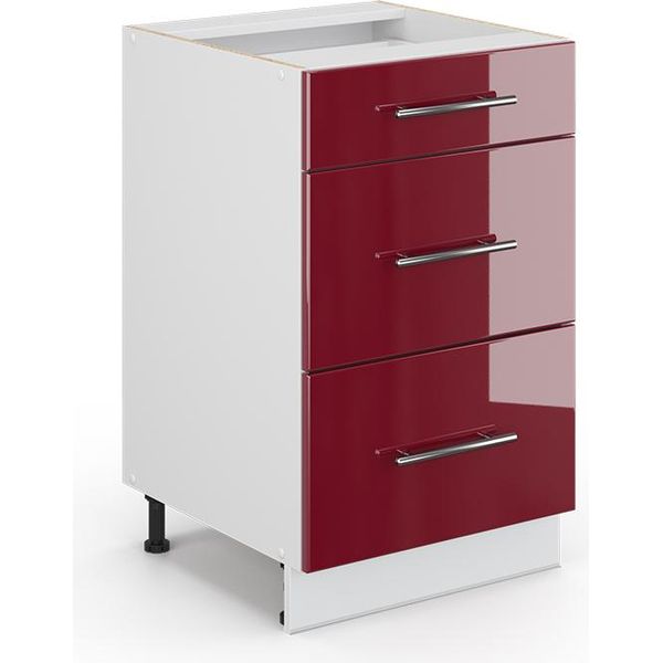 Vicco Mobiletto Base Per Cucina Fame-Line, 50 Cm Senza Piano Di Lavoro, Rosso Bordeaux Lucido/Bianco-image