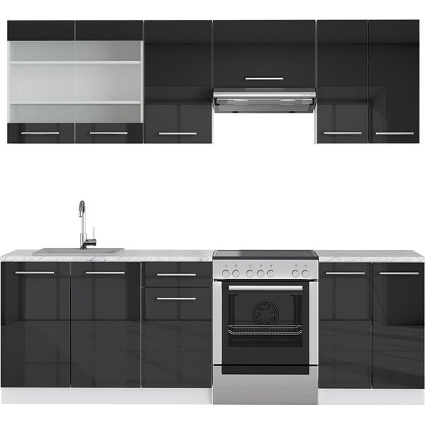 Vicco Cucina Componibile Fame-Line, 240 Cm , Pt Marmo, Antracite Lucido/Bianco-image