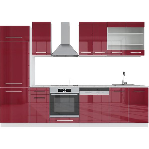 Vicco Cucina Componibile Fame-Line, 300 Cm , Pt Marmo, Bordeaux Lucido/Bianco-image
