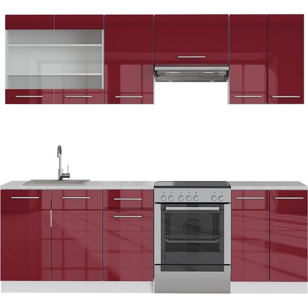 Vicco Cucina Componibile Fame-Line, 240 Cm , Pt Marmo, Bordeaux Lucido/Bianco-image