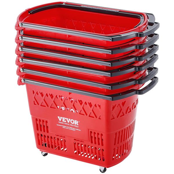 Cestini Per La Spesa Vevor, 6 Pezzi, Carrello Per La Spesa Da 39 L Con Maniglie, Cestino Per La Spesa In Plastica Con Rotelle, Set Di Cestini Per La Spesa Portatili Di Grandi Dimensioni Per Supermercati, Negozi Al Dettaglio-image