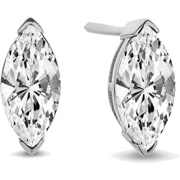 New Bling 9NB-0717 Orecchini In Argento - Donna - Zirconi - Ovale - 11,5 X 5 Mm - Bianco - Rodio - Argento-image