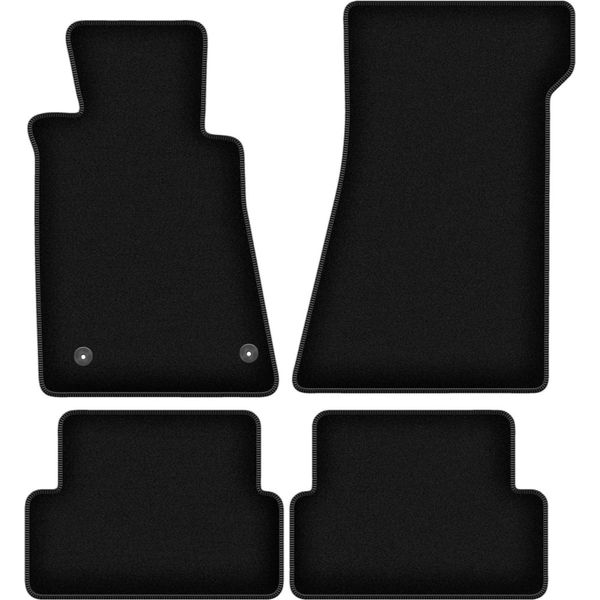 Tappetini In Velluto Per Mercedes Sl R107 Z Katalizatorem (1985-1989, Coupé, Cabriolet) Neri, Set 4 Pz, Con Fissaggi-image