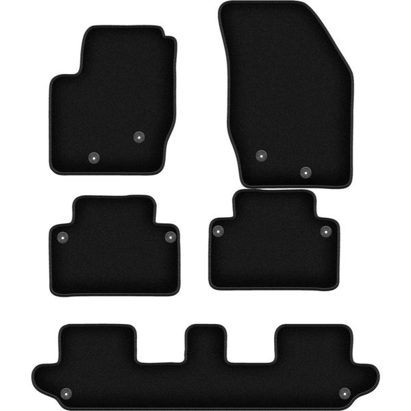 Tappetini In Velluto Per Volvo XC90 I (2002-2014, Suv 7 Posti) Neri, Set 6 Pz, Con Fissaggi-image