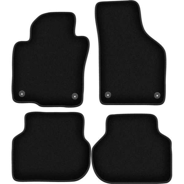 Tappetini In Velluto Per Volkswagen Jetta Vi (2010-2018, Berlina, Station Wagon, Variant) Neri, Set 4 Pz, Con Fissaggi-image