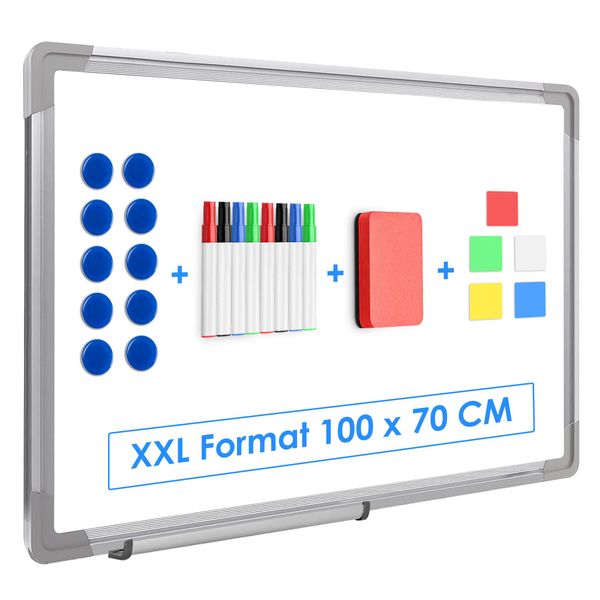 Duerté - Lavagna Bianca Xxl Magnetica Con Pennarelli - 100X70 Cm Incluso Cancellino - Set Da 23 Pezzi - Lavagna Con Pennarelli - Lavagna Memo Antigraffio - Lavagna Magnetica Smaltata-image
