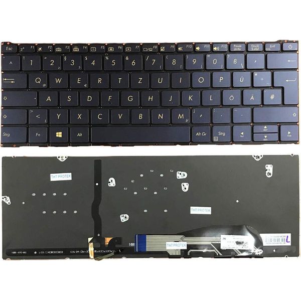 Tastiera - Colore: Blu Scuro - Con Illuminazione - Senza Cornice Tastiera Con Layout Tedesco Compatibile Con Asus UX390-image