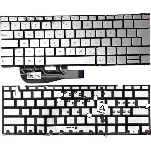 Tastiera - Colore: Argento - Con Illuminazione - Senza Cornice Tastiera Con Layout Tedesco Compatibile Con Asus UX390UA-image