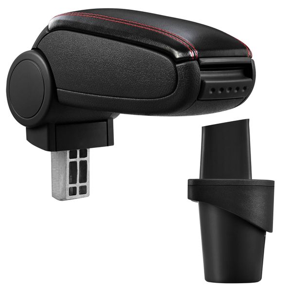 [Bracciolo Centrale, Perfetto Per Vw Touran Dal 2003 E Vw Caddy (Terza Generazione, 2K Dal 2003) - Bracciolo Con Vano Portaoggetti - Rivestimento - Similcuoio Nera Con Cuciture Rosse-image