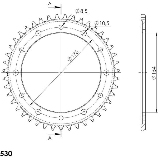 Pignone Supersprox In Acciaio 530 - 45T (Nero) RFE-1340:45-BLK|ID 154,0 Lk 176,0 6 Fori-image